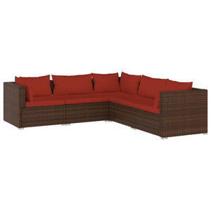 Set Divani da Giardino 5 pz con Cuscini in Polyrattan Marrone 3101699