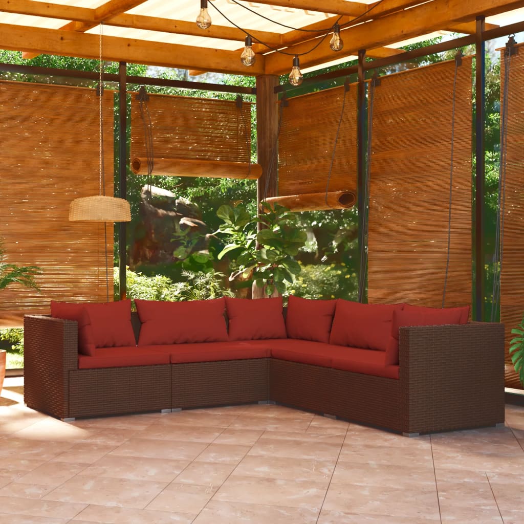Set Divani da Giardino 5 pz con Cuscini in Polyrattan Marrone 3101699