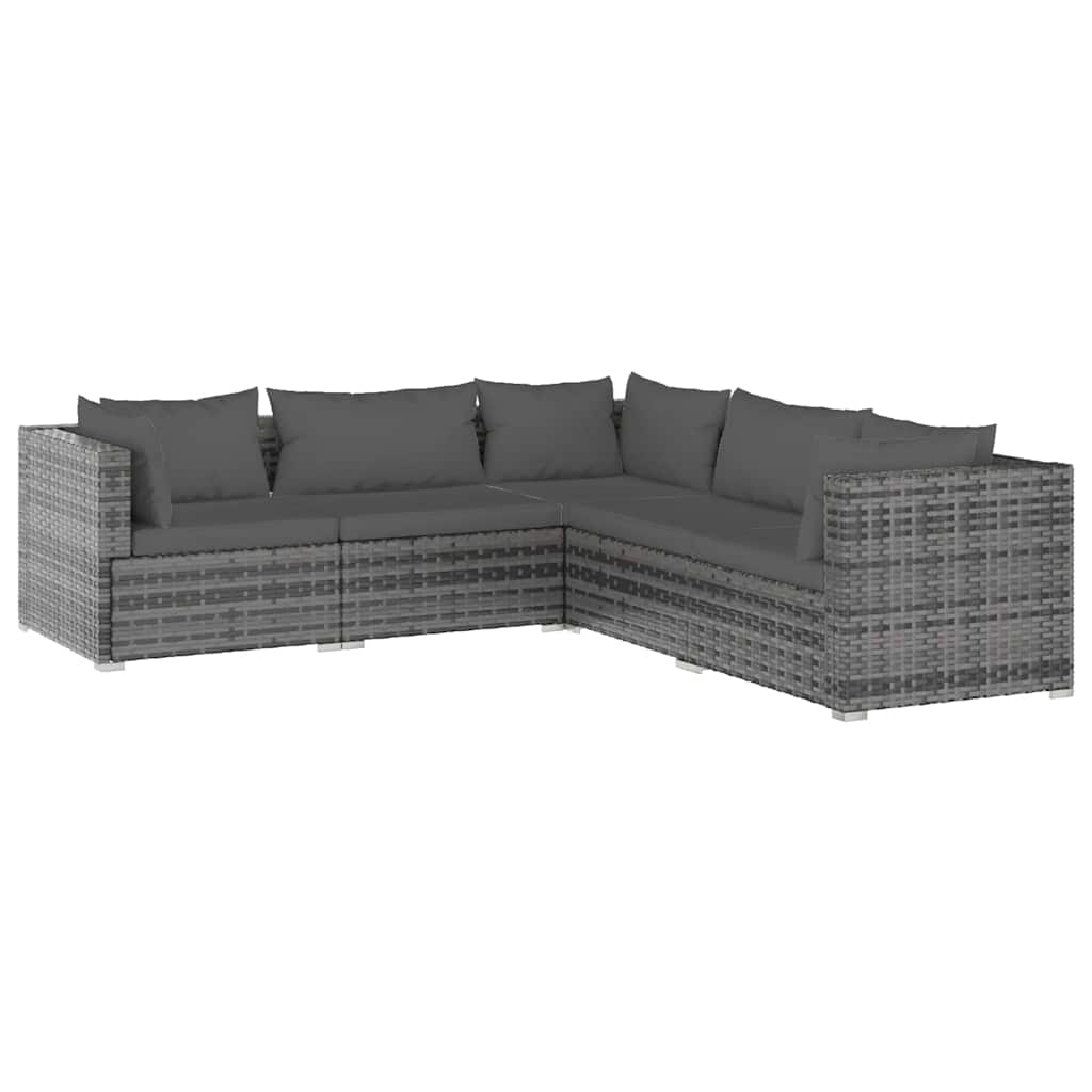 Set Divani da Giardino con Cuscini 5 pz in Polyrattan Grigio 3101701