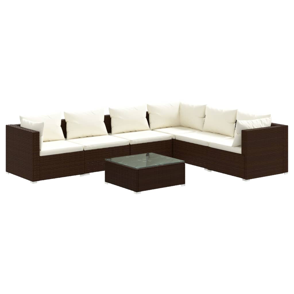Set Divani da Giardino 7 pz con Cuscini in Polyrattan Marrone 3101730