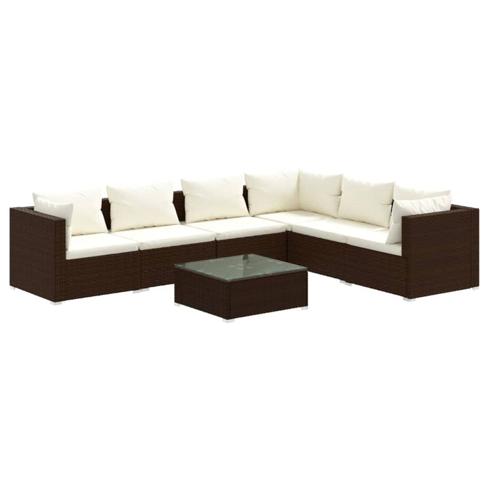 Set Divani da Giardino 7 pz con Cuscini in Polyrattan Marrone 3101730