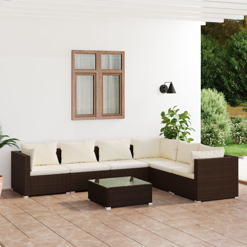 Set Divani da Giardino 7 pz con Cuscini in Polyrattan Marrone 3101730