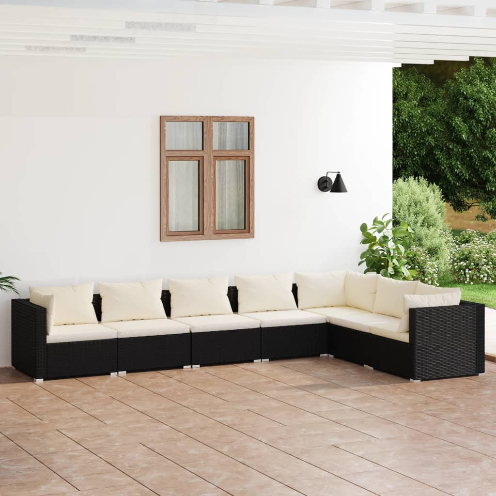 Set Salotto da Giardino 7 pz con Cuscini in Polyrattan Nero cod mxl 57050