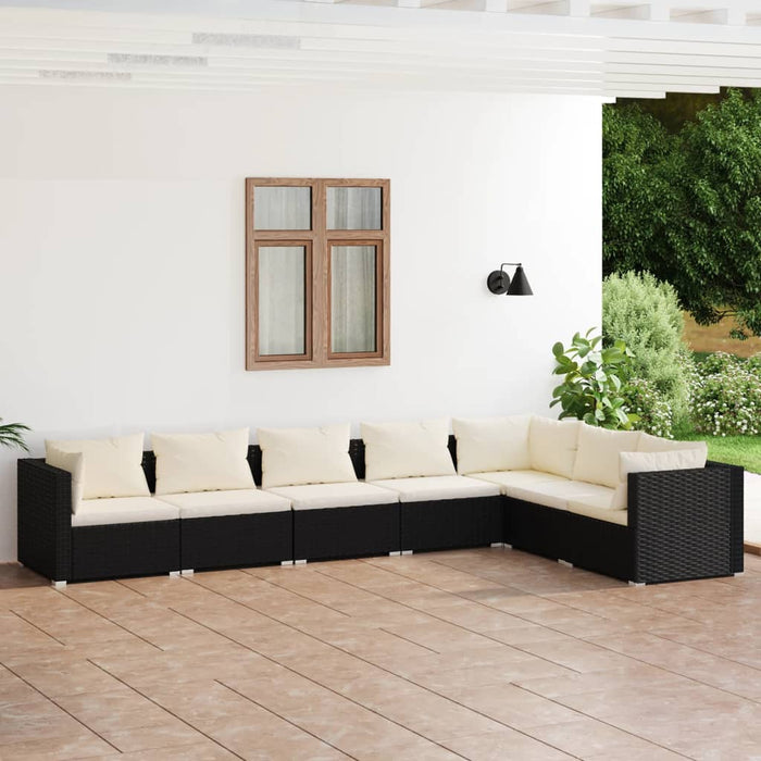 Set Salotto da Giardino 7 pz con Cuscini in Polyrattan Nero cod mxl 57050