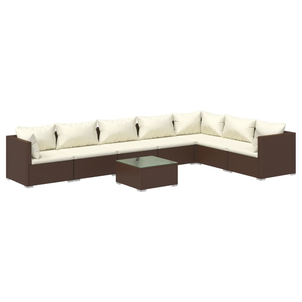 Set Divani da Giardino con Cuscini 8 pz in Polyrattan Marrone 3101754