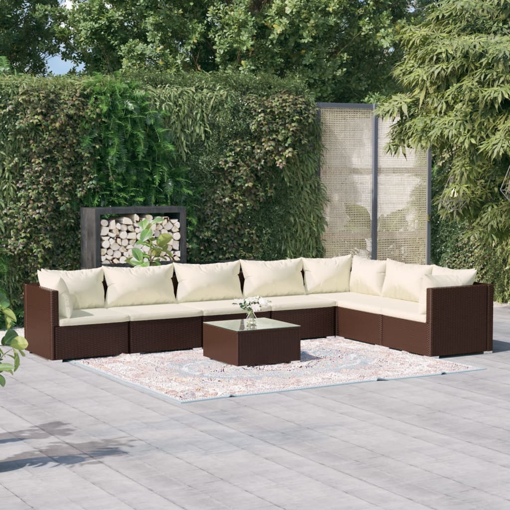 Set Divani da Giardino con Cuscini 8 pz in Polyrattan Marrone 3101754