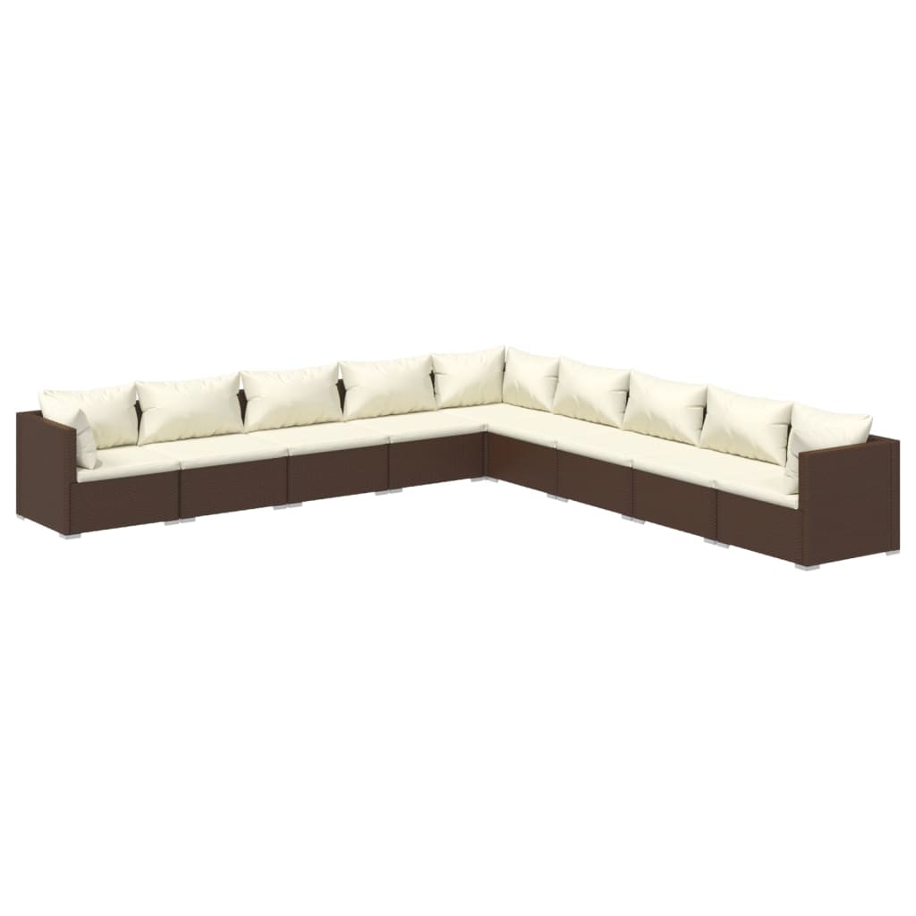 Set Divani da Giardino 9 pz con Cuscini in Polyrattan Marrone 3101786