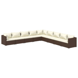 Set Divani da Giardino 9 pz con Cuscini in Polyrattan Marrone 3101786