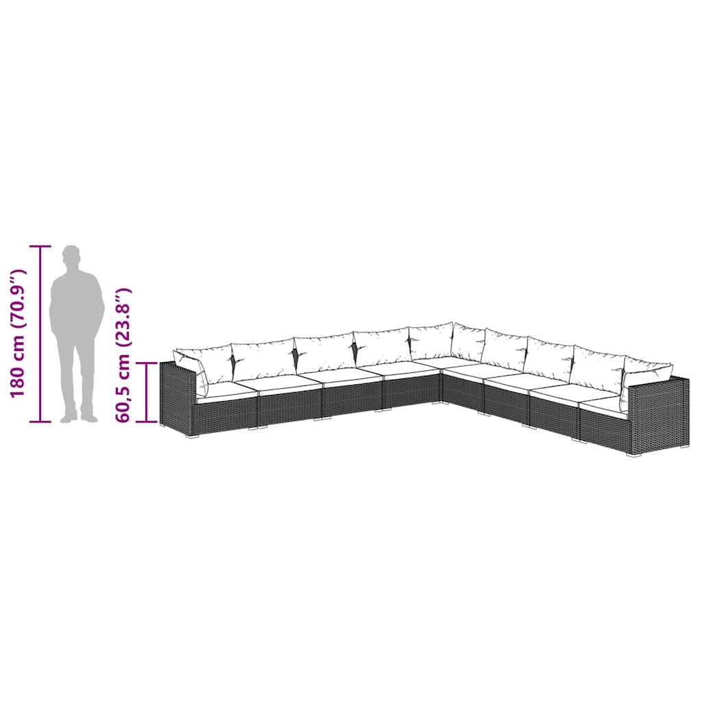 Set Divani da Giardino 9 pz con Cuscini in Polyrattan Marrone 3101786