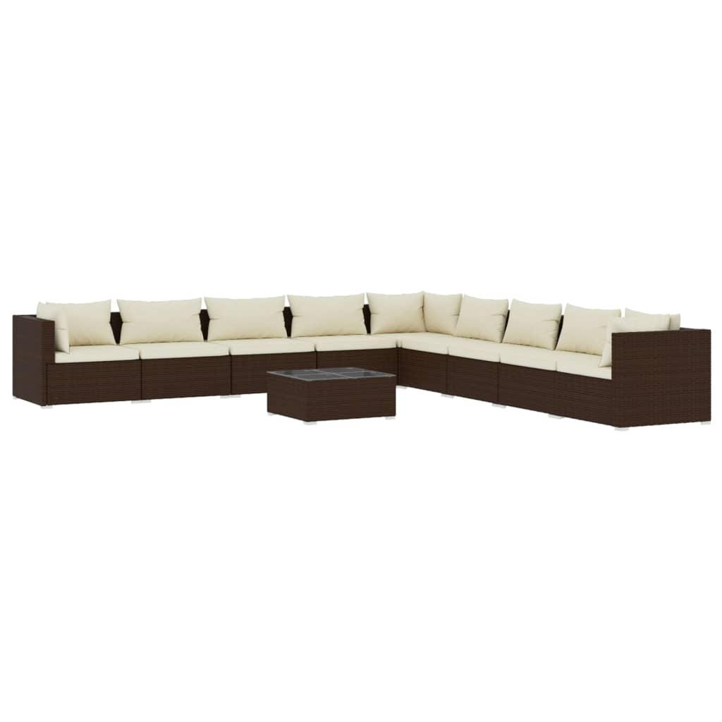 Set Divani da Giardino 10 pz con Cuscini in Polyrattan Marrone cod mxl 44666