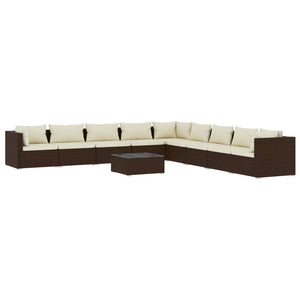 Set Divani da Giardino 10 pz con Cuscini in Polyrattan Marrone cod mxl 44666