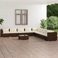 Set Divani da Giardino 10 pz con Cuscini in Polyrattan Marrone cod mxl 44666