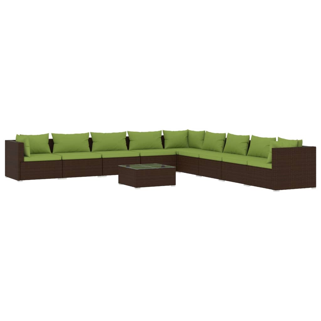 Set Divani da Giardino 10 pz con Cuscini in Polyrattan Marrone 3101796