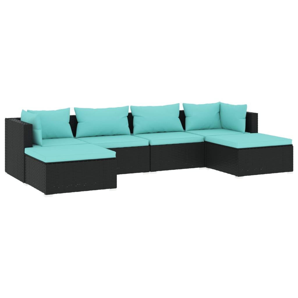 Set Divani da Giardino 6 pz con Cuscini in Polyrattan Nero cod mxl 31466