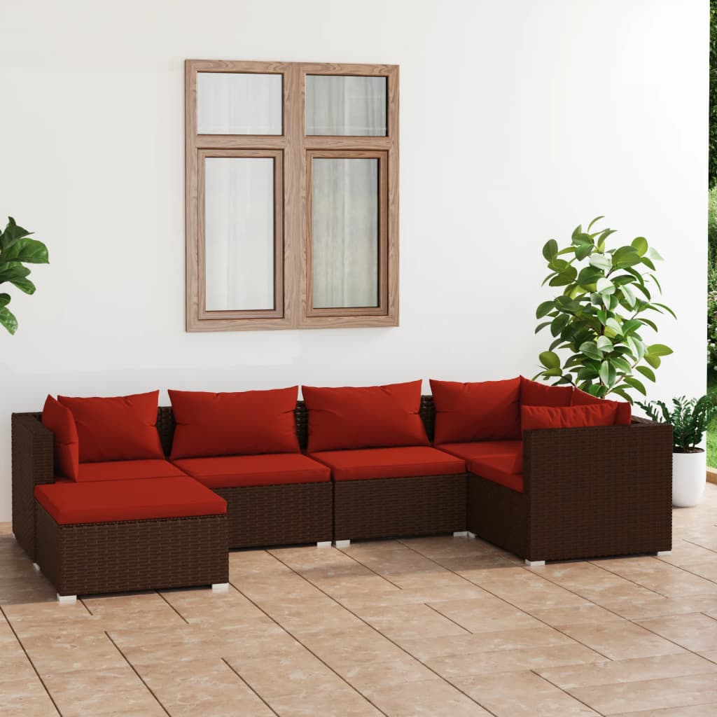 Set Divani da Giardino 6 pz con Cuscini in Polyrattan Marrone 3101811