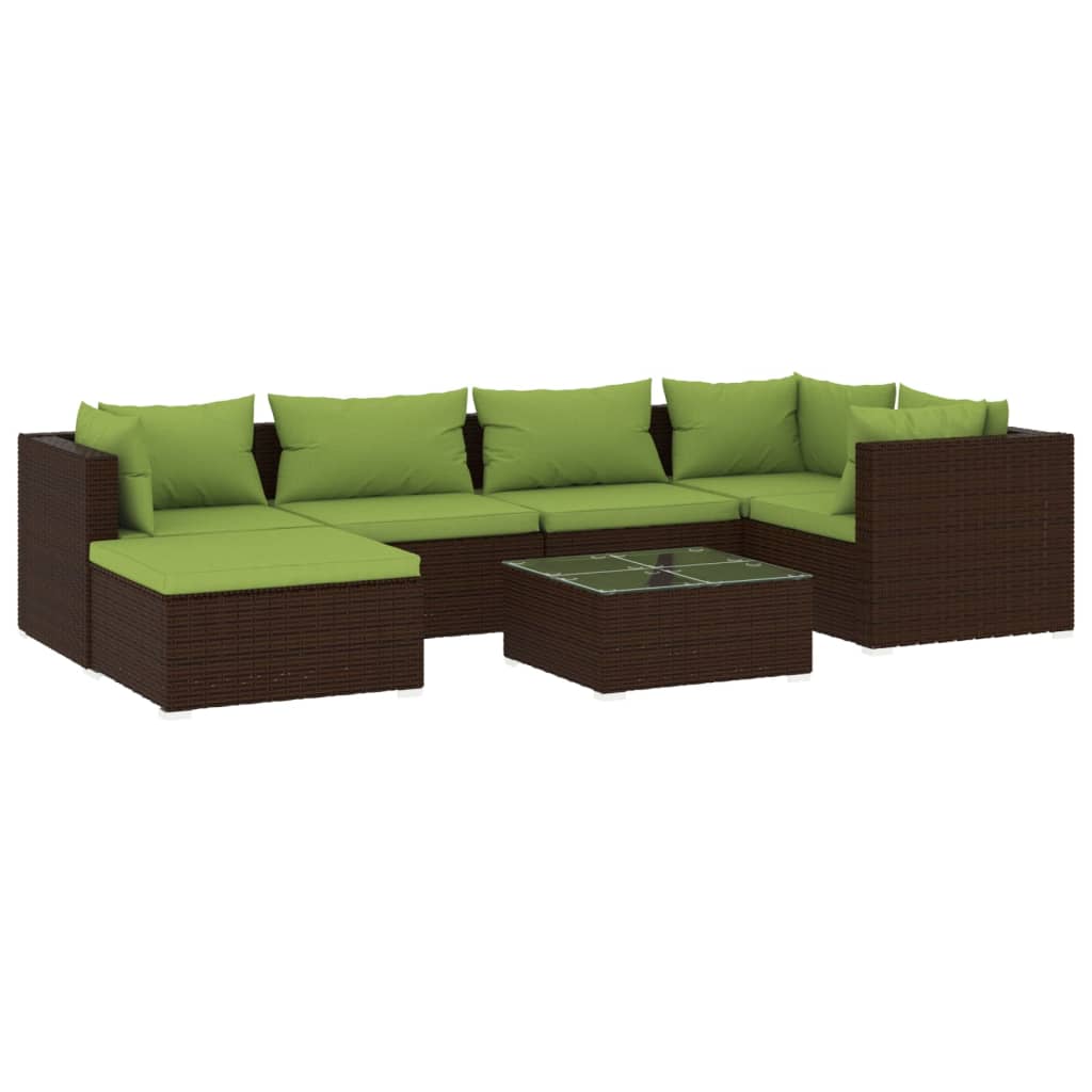 Set Divani da Giardino 7 pz con Cuscini in Polyrattan Marrone 3101820