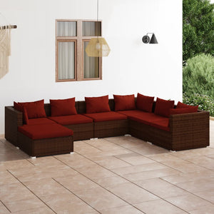 Set Divani da Giardino 7 pz con Cuscini in Polyrattan Marrone 3101835