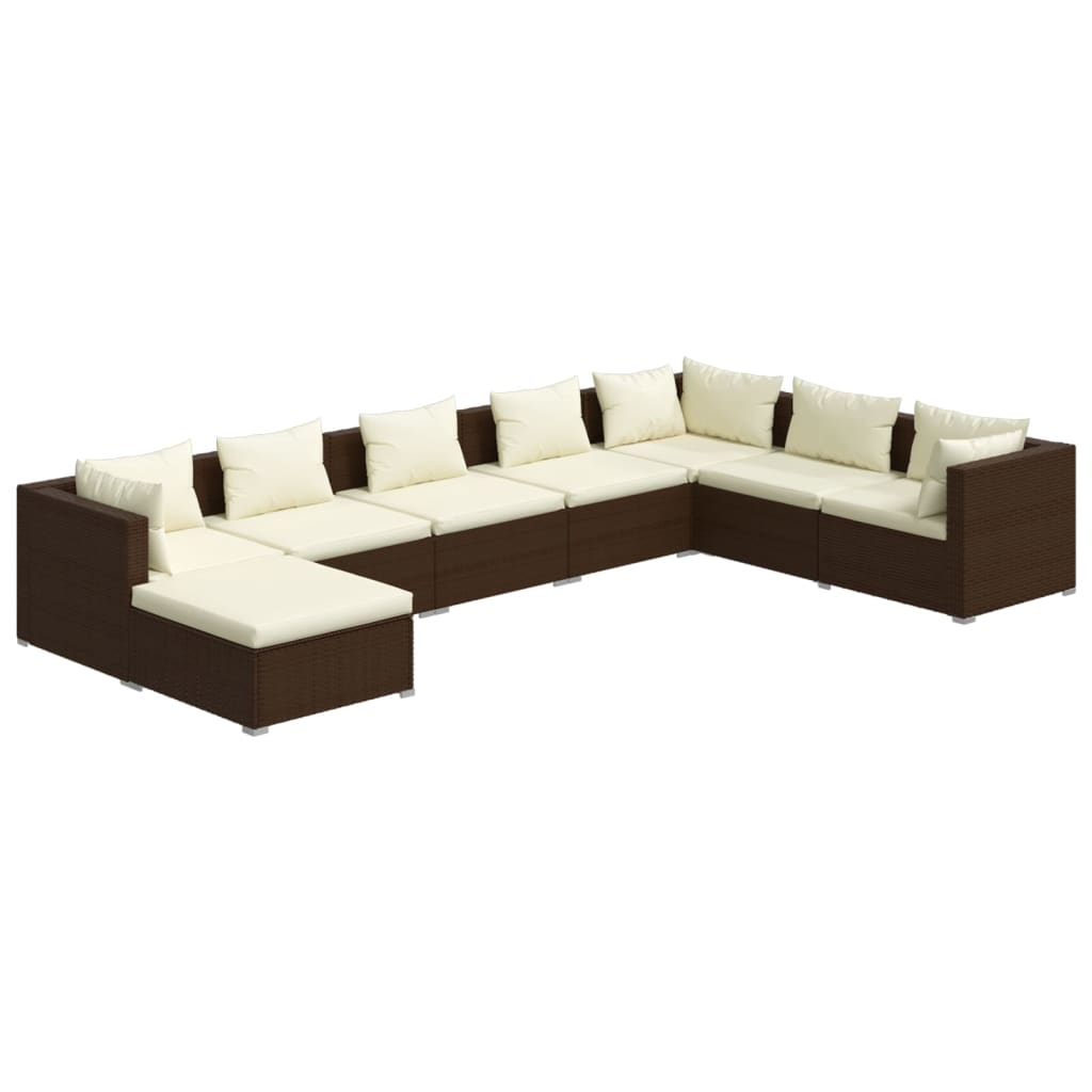 Set Divani da Giardino 8 pz con Cuscini in Polyrattan Marrone 3101858