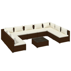 Set Divani da Giardino 10 pz con Cuscini in Polyrattan Marrone 3101914