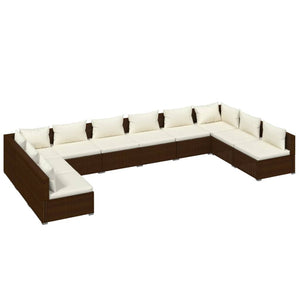 Set Divani da Giardino 10 pz con Cuscini in Polyrattan Marrone cod mxl 42486