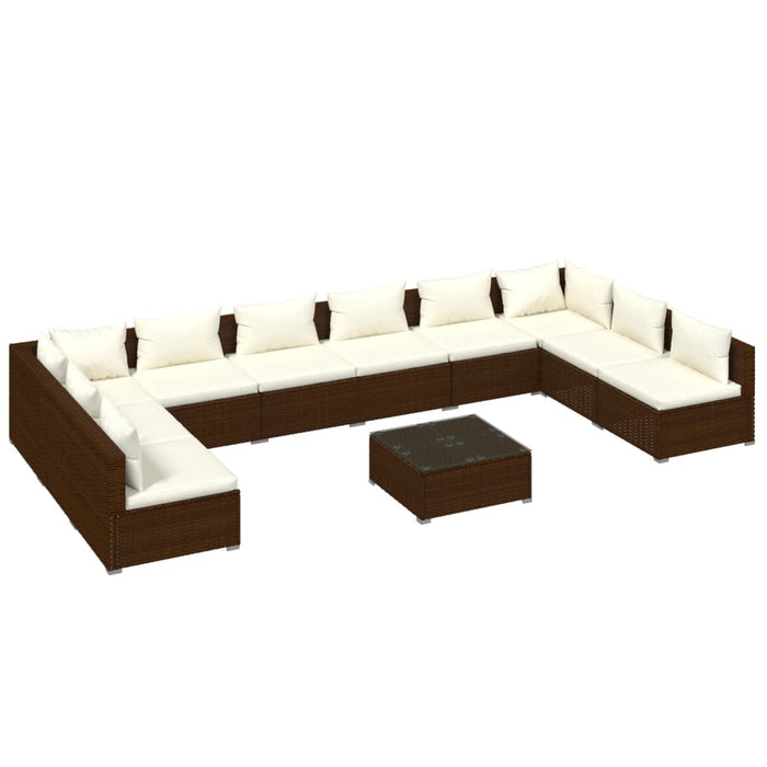 Set Divani da Giardino 11 pz con Cuscini in Polyrattan Marrone cod mxl 42508