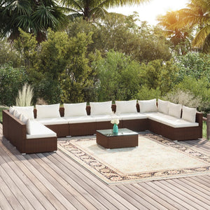 Set Divani da Giardino 11 pz con Cuscini in Polyrattan Marrone cod mxl 42508