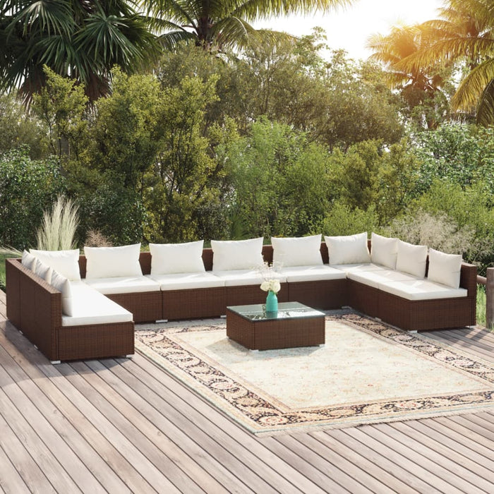 Set Divani da Giardino 11 pz con Cuscini in Polyrattan Marrone cod mxl 42508