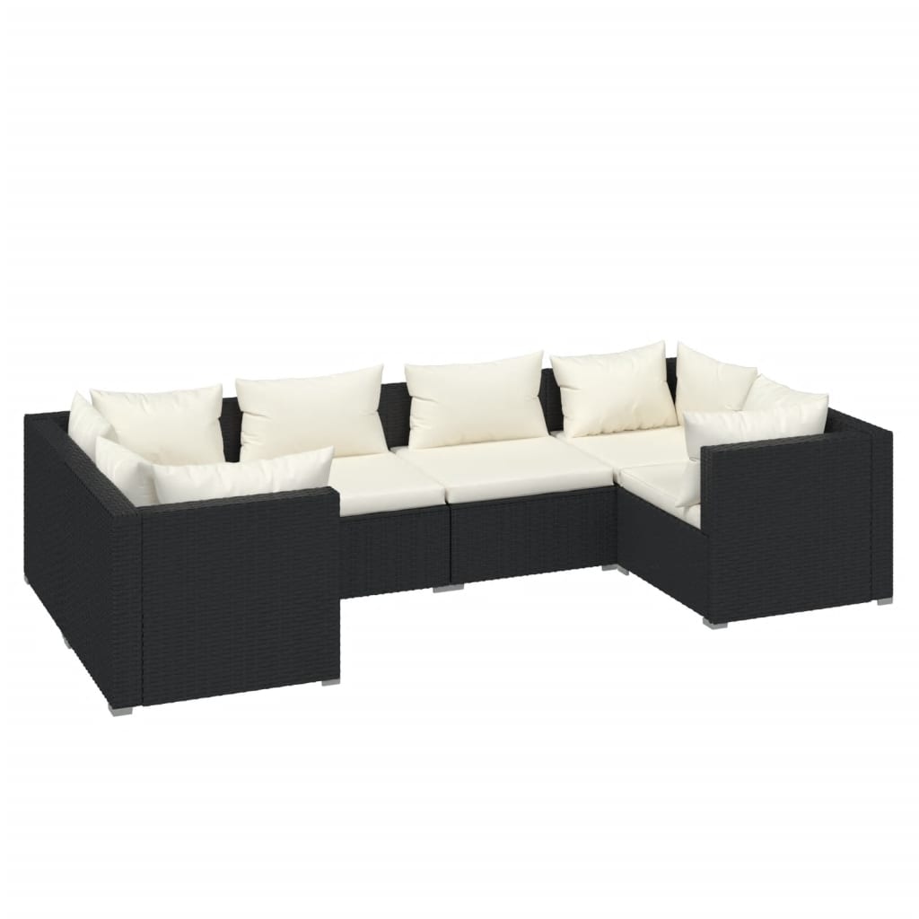 Set Mobili da Giardino 6 pz con Cuscini in Polyrattan Nero 3101935