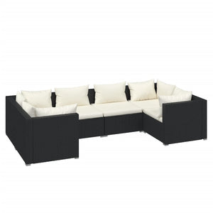 Set Mobili da Giardino 6 pz con Cuscini in Polyrattan Nero 3101935