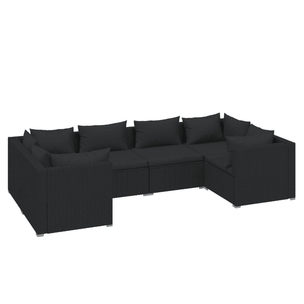 Set Mobili da Giardino 6 pz con Cuscini in Polyrattan Nero 3101936