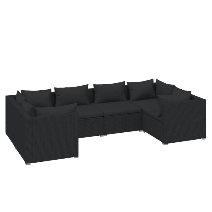 Set Mobili da Giardino 6 pz con Cuscini in Polyrattan Nero 3101936