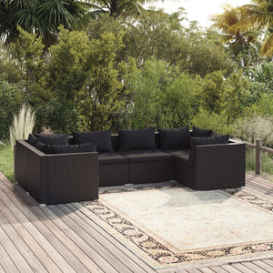 Set Mobili da Giardino 6 pz con Cuscini in Polyrattan Nero 3101936