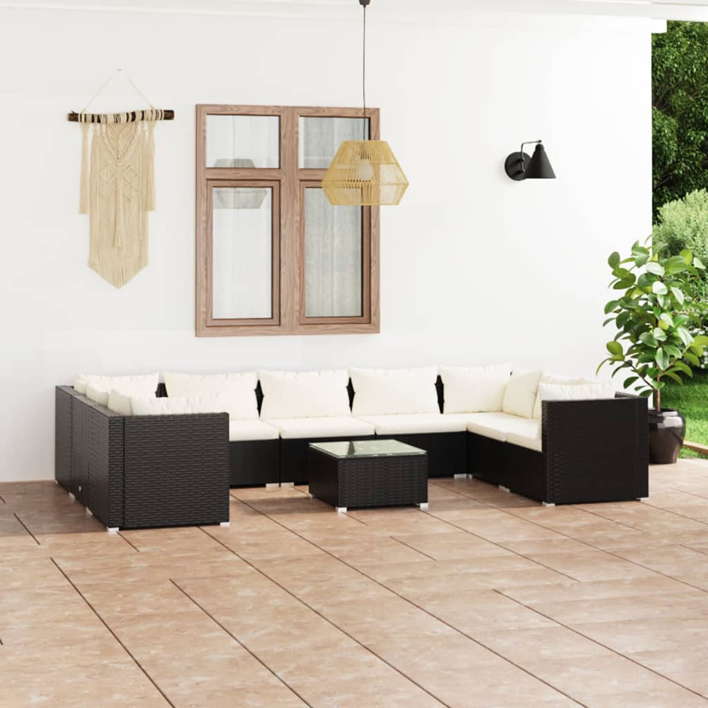 Set Divani da Giardino 10 pz con Cuscini in Polyrattan Nero cod mxl 39463