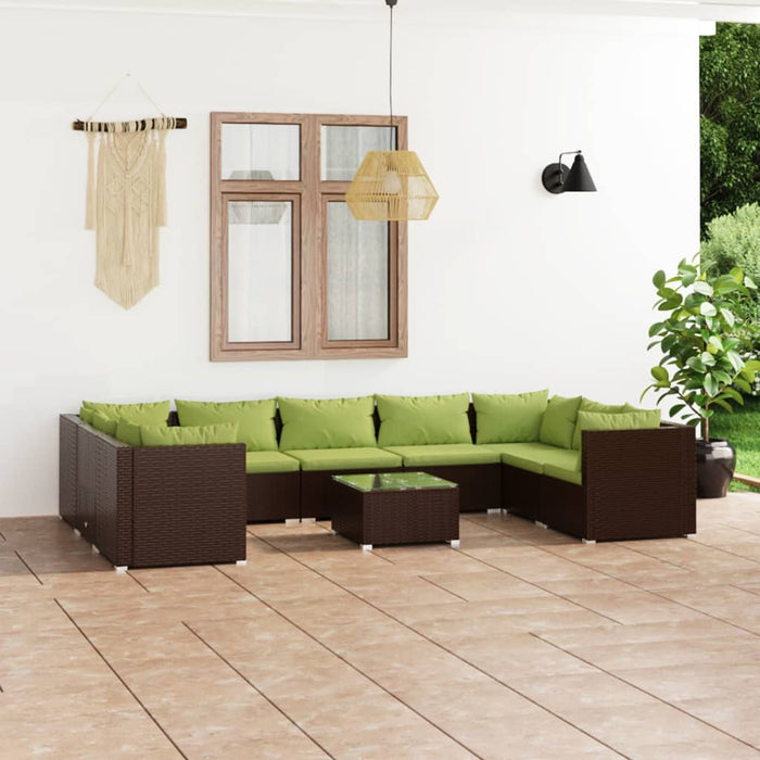 Set Divani da Giardino 10 pz con Cuscini in Polyrattan Marrone cod mxl 38967