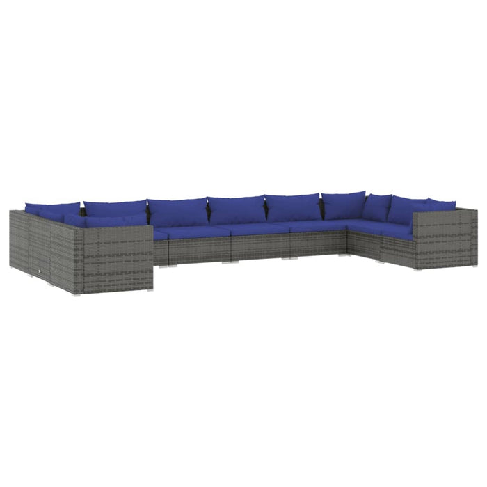 Set Divani da Giardino 10 pz con Cuscini in Polyrattan Grigio 3101990