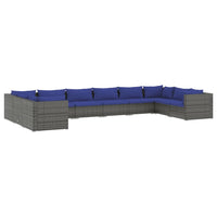 Set Divani da Giardino 10 pz con Cuscini in Polyrattan Grigio 3101990