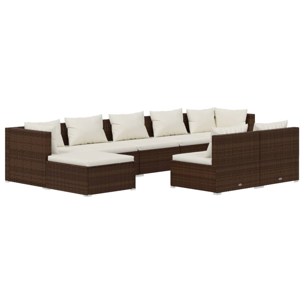 Set Divani da Giardino 9 pz con Cuscini in Polyrattan Marrone 3102002