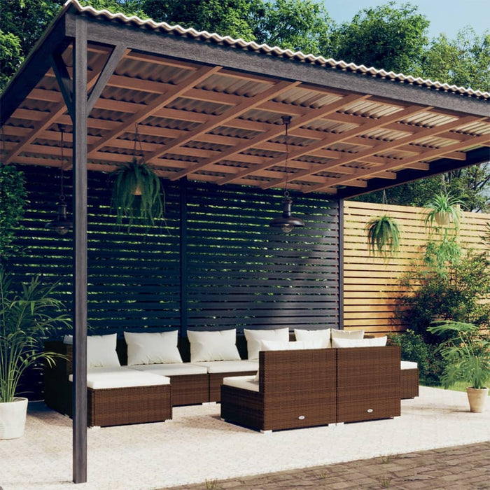 Set Divani da Giardino 9 pz con Cuscini in Polyrattan Marrone 3102002