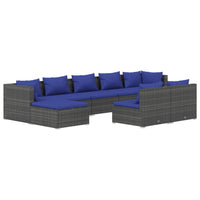 Set Divani da Giardino 9 pz con Cuscini in Polyrattan Grigio 3102006