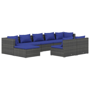 Set Divani da Giardino 9 pz con Cuscini in Polyrattan Grigio 3102006