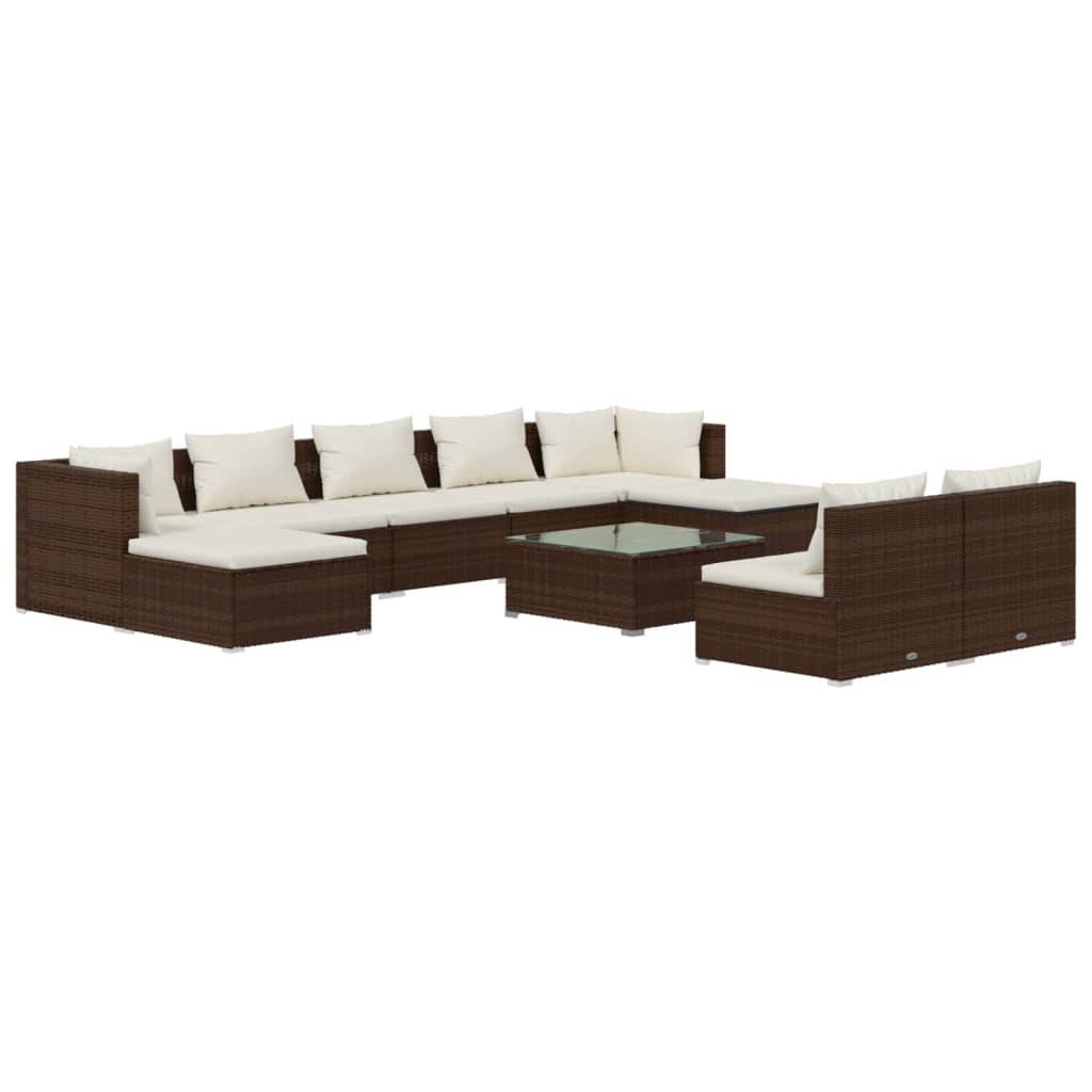 Set Divani da Giardino 10 pz con Cuscini in Polyrattan Marrone cod mxl 35533