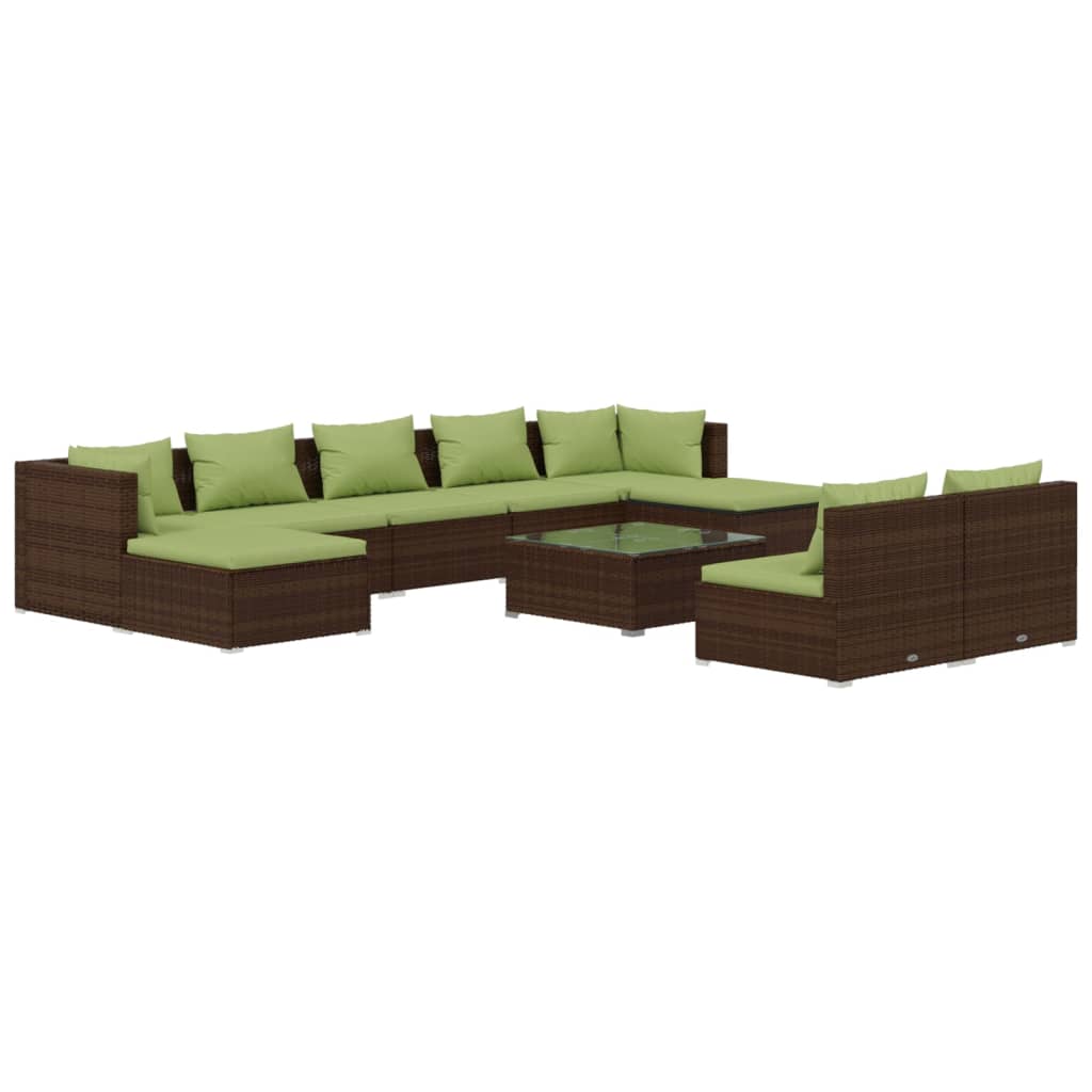 Set Divani da Giardino 10 pz con Cuscini in Polyrattan Marrone 3102012