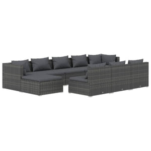 Set Divani da Giardino 10 pz con Cuscini in Polyrattan Grigio 3102021