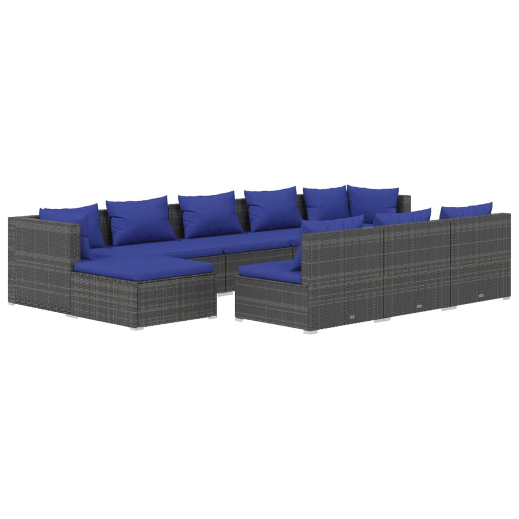 Set Divani da Giardino 10 pz con Cuscini in Polyrattan Grigio 3102022