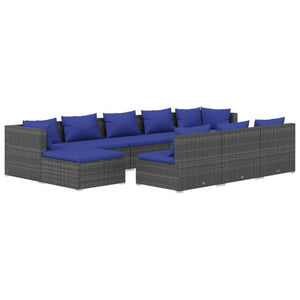 Set Divani da Giardino 10 pz con Cuscini in Polyrattan Grigio 3102022