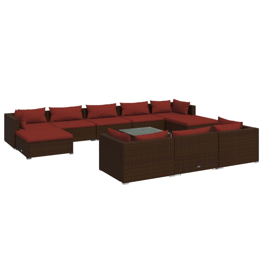Set Divani da Giardino 11 pz con Cuscini in Polyrattan Marrone cod mxl 44482