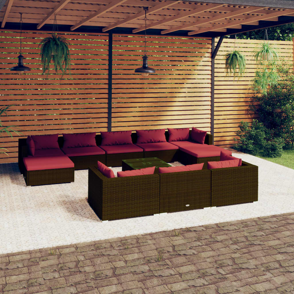 Set Divani da Giardino 11 pz con Cuscini in Polyrattan Marrone cod mxl 44482
