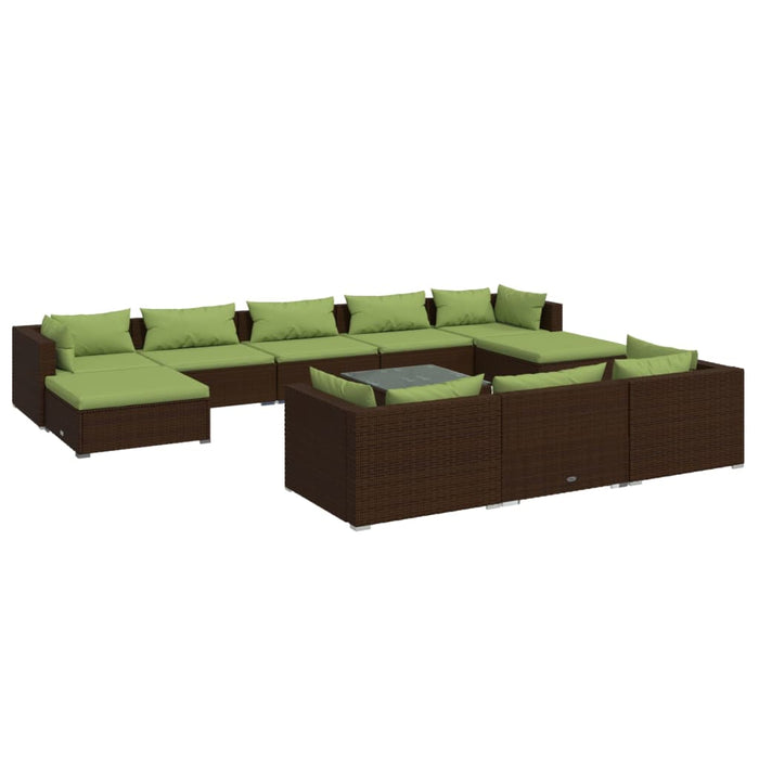 Set Divani da Giardino 11 pz con Cuscini in Polyrattan Marrone cod mxl 44452
