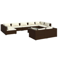 Set Divani da Giardino 10 pz con Cuscini in Polyrattan Marrone 3102066