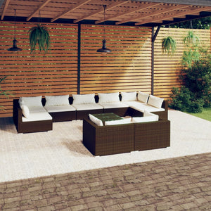 Set Divani da Giardino 10 pz con Cuscini in Polyrattan Marrone 3102066